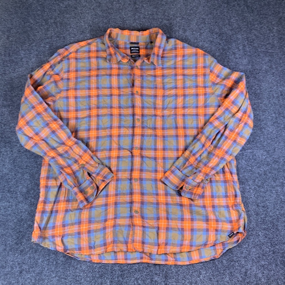 prAna Button Up Shirt Mens 2XL Orange Plaid Good Flannel Long Sleeve Standard